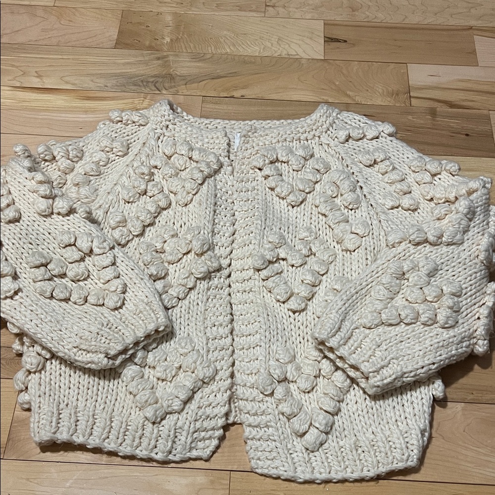 Chicwish Cream Heart Textured Knit Cardigan